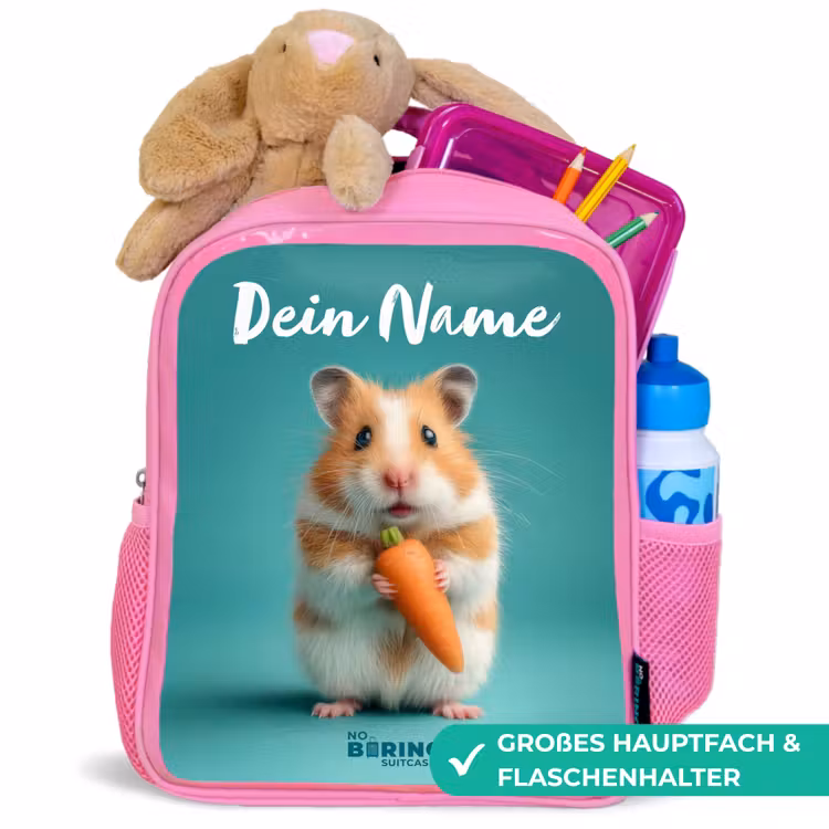 Hamster - Wortel - Dier Kinderrugzak - Roze middel -inhoud_DE