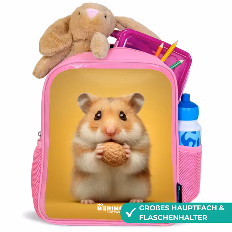 Hamster - Walnoot - Dier Kinderrugzak - Roze middel -inhoud_DE