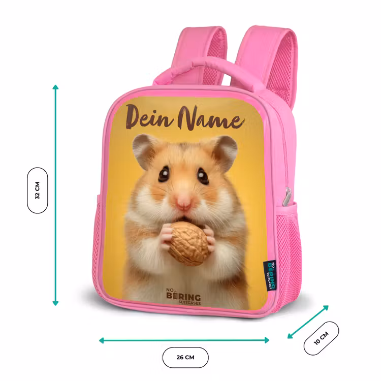 Hamster - Walnoot - Dier Kinderrugzak - Roze middel -productfoto_formaten