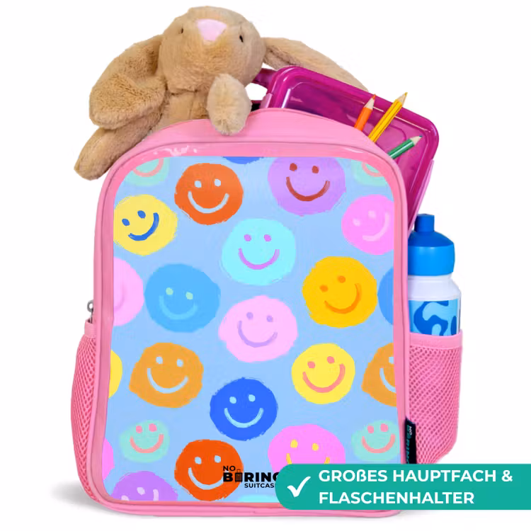 Vrolijk patroon van smileys Kinderrugzak - Roze middel -inhoud_DE