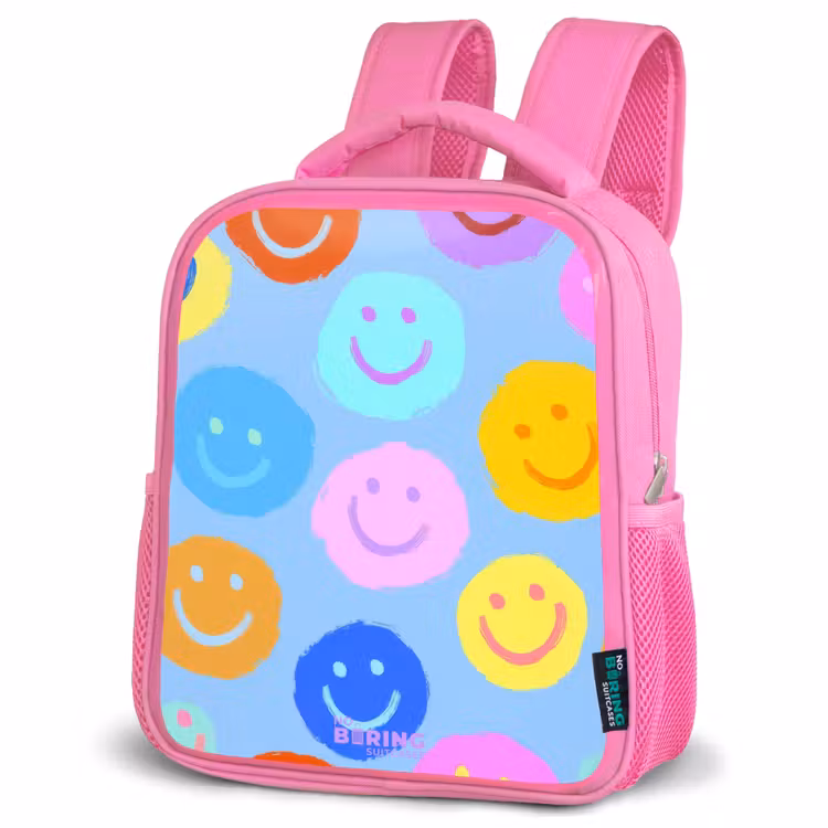 Vrolijk patroon van smileys Kinderrugzak - Roze middel -schuin