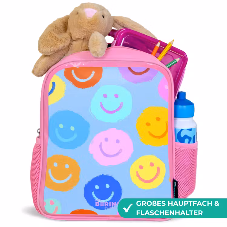 Vrolijk patroon van smileys Kinderrugzak - Roze middel -inhoud_DE