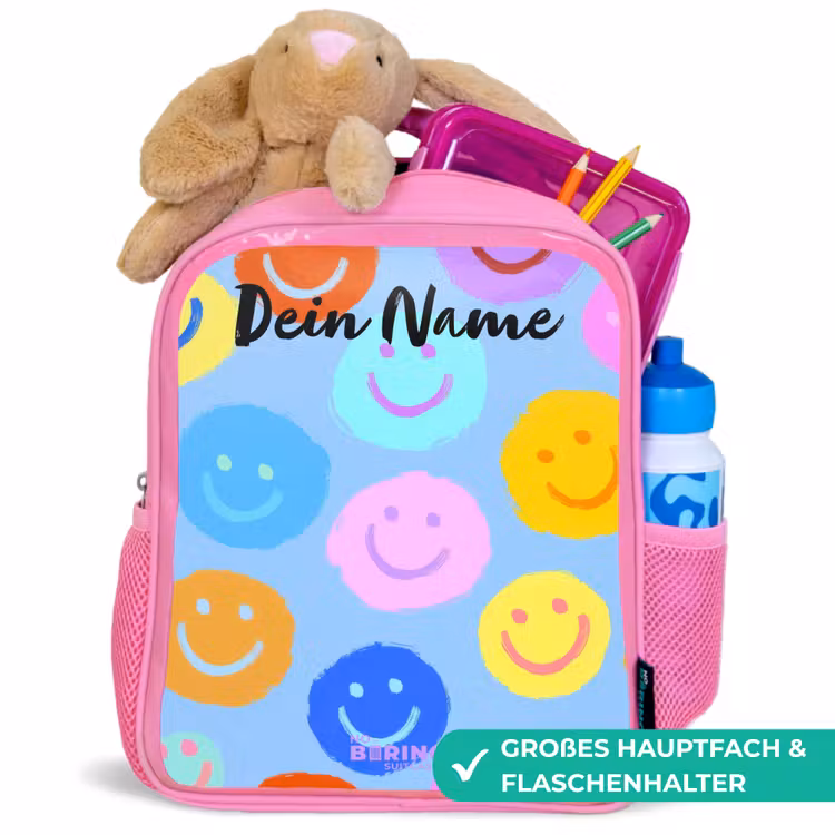 Vrolijk patroon van smileys Kinderrugzak - Roze middel -inhoud_DE