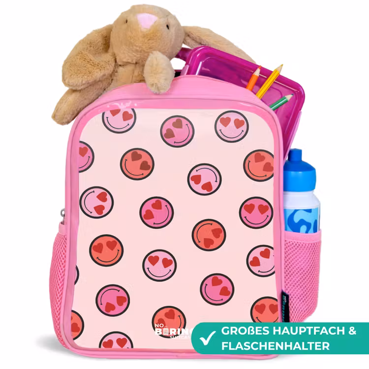 Hartje - Smiley - Patroon Kinderrugzak - Roze middel -inhoud_DE