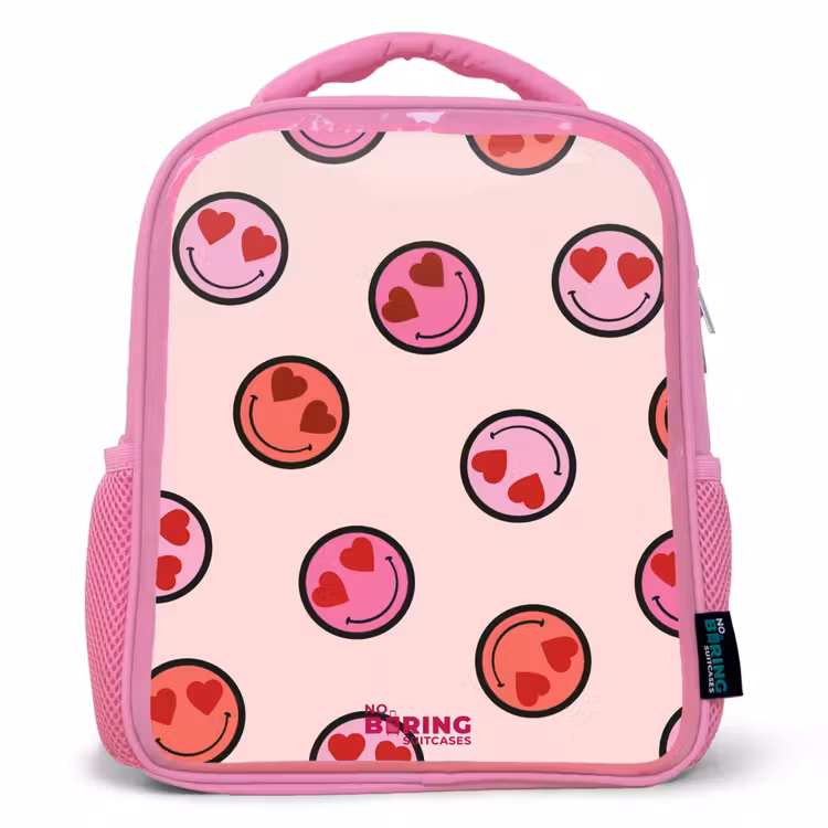 Hartje - Smiley - Patroon Kinderrugzak - Roze middel -3d