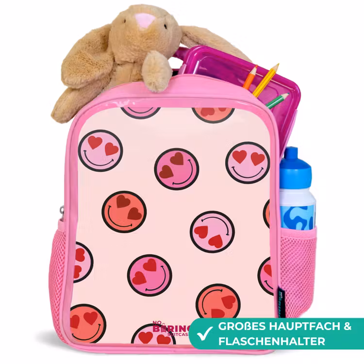 Hartje - Smiley - Patroon Kinderrugzak - Roze middel -inhoud_DE