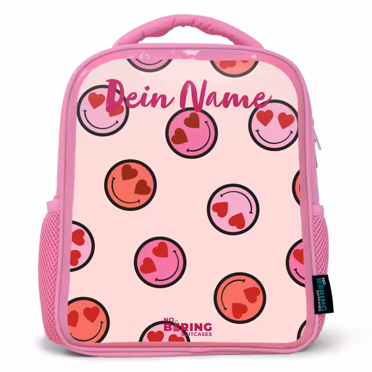 Hartje - Smiley - Patroon Kinderrugzak - Roze middel -3d