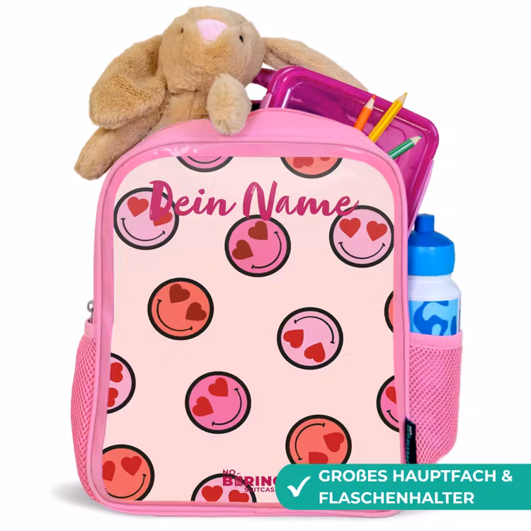 Hartje - Smiley - Patroon Kinderrugzak - Roze middel -inhoud_DE