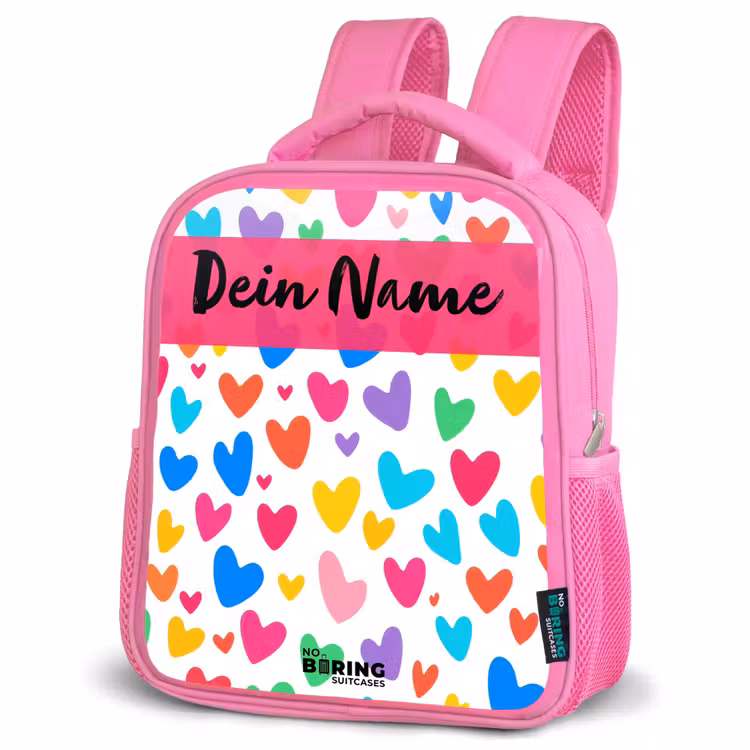 Hartjes - Kleurrijk - Patroon Kinderrugzak - Roze middel -schuin