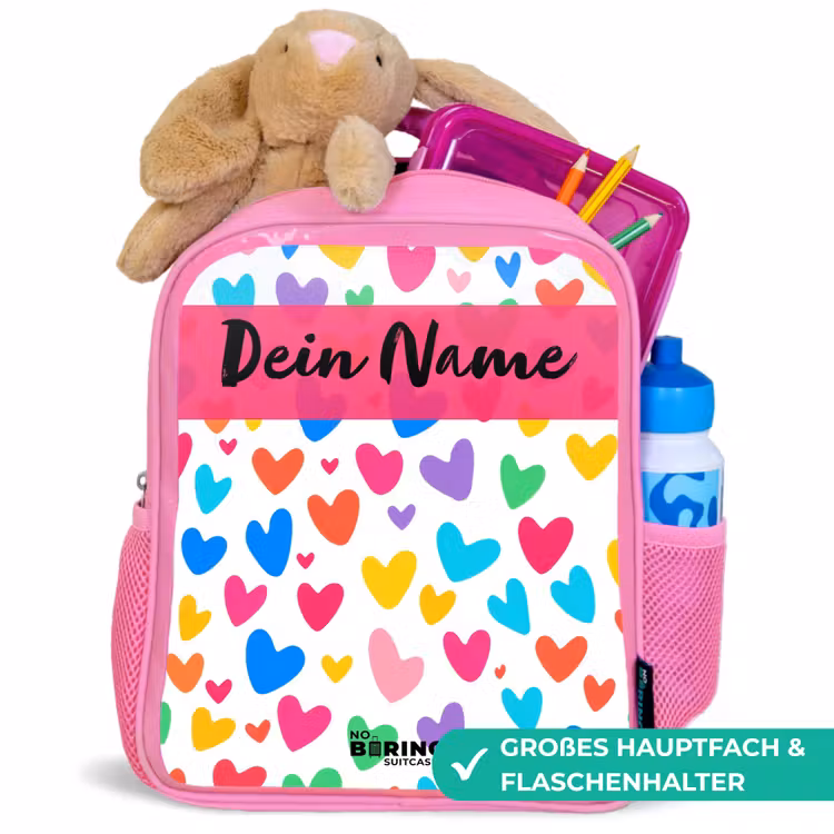 Hartjes - Kleurrijk - Patroon Kinderrugzak - Roze middel -inhoud_DE