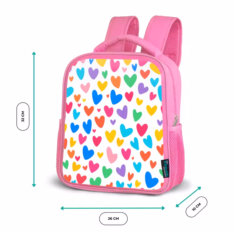 Hartjes - Kleurrijk - Patroon - Levendig Kinderrugzak - Roze middel -productfoto_formaten