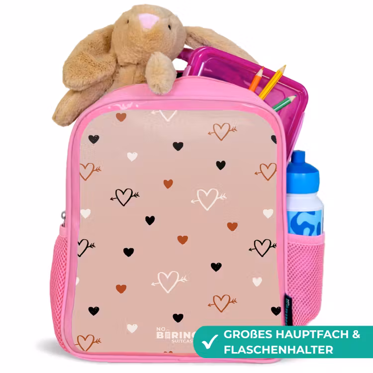 Hartjes met pijlen in zwart, wit en roze Kinderrugzak - Roze middel -inhoud_DE