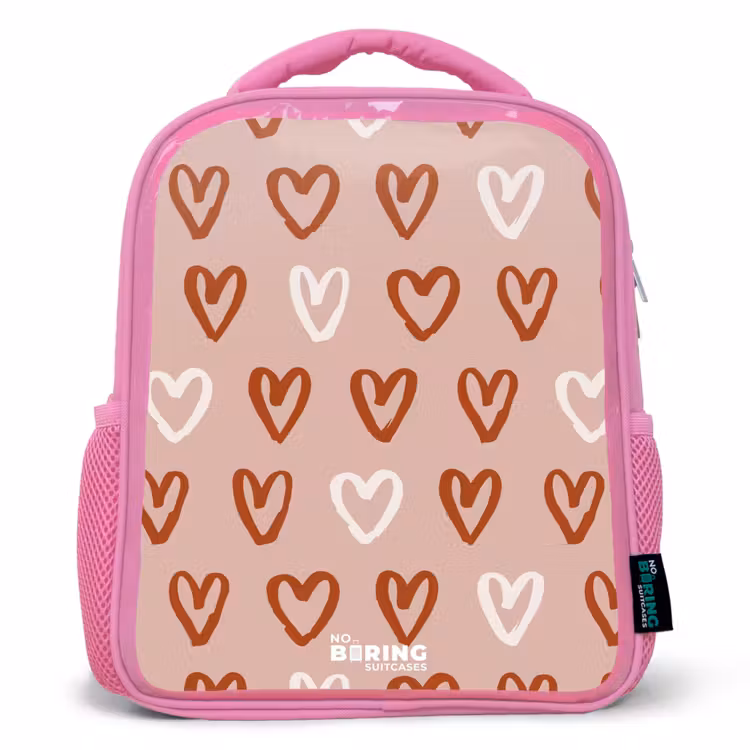 Hartjes patroon in roze en wit Kinderrugzak - Roze middel -3d