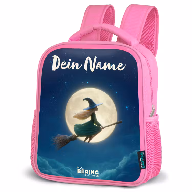 Heks in Maanlichtvlucht Kinderrugzak - Roze middel -schuin