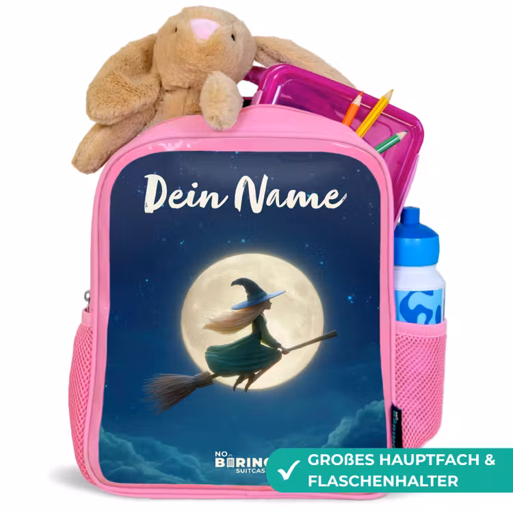Heks in Maanlichtvlucht Kinderrugzak - Roze middel -inhoud_DE