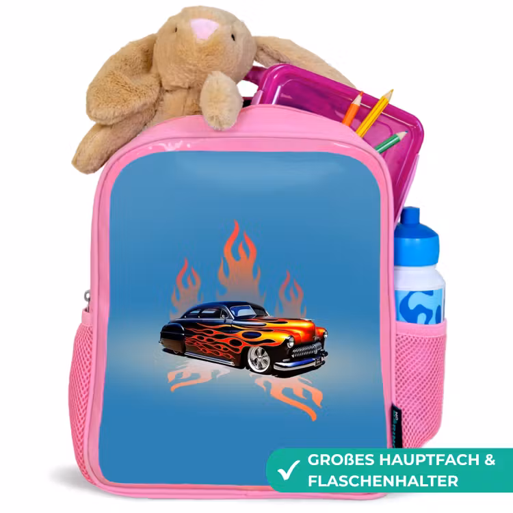 Hotrod flames Kinderrugzak - Roze middel -inhoud_DE