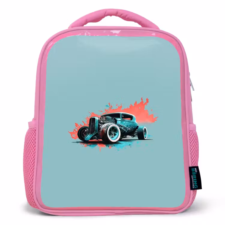 Hotrod turquoise Kinderrugzak - Roze middel -3d