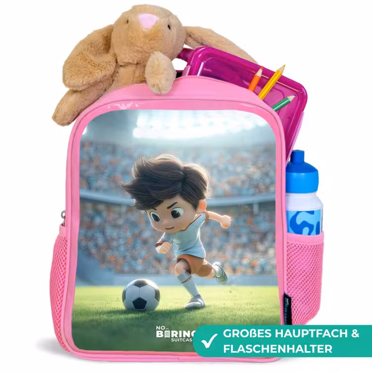 Jongen - Voetbal - Stadion - Zonlicht Kinderrugzak - Roze middel -inhoud_DE