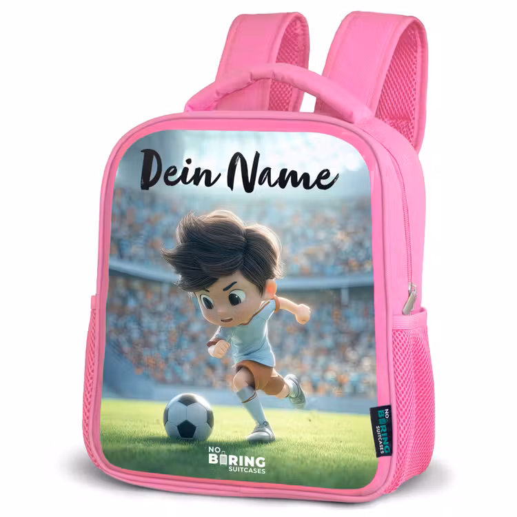 Jongen - Voetbal - Stadion - Zonlicht Kinderrugzak - Roze middel -schuin