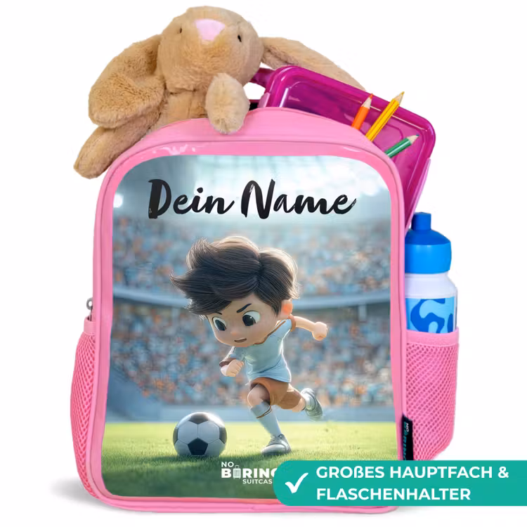 Jongen - Voetbal - Stadion - Zonlicht Kinderrugzak - Roze middel -inhoud_DE