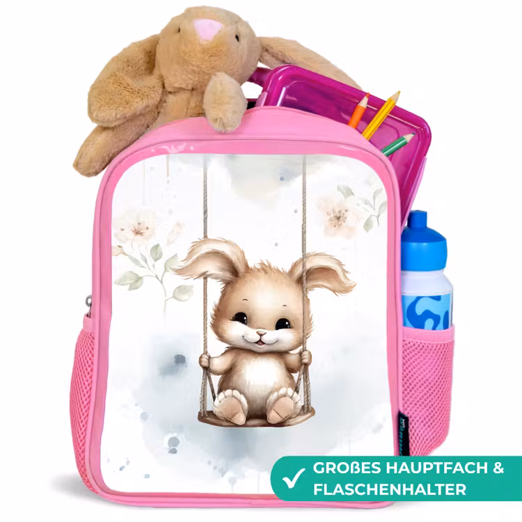 Konijn - Baby dier - Kinderen Kinderrugzak - Roze middel -inhoud_DE