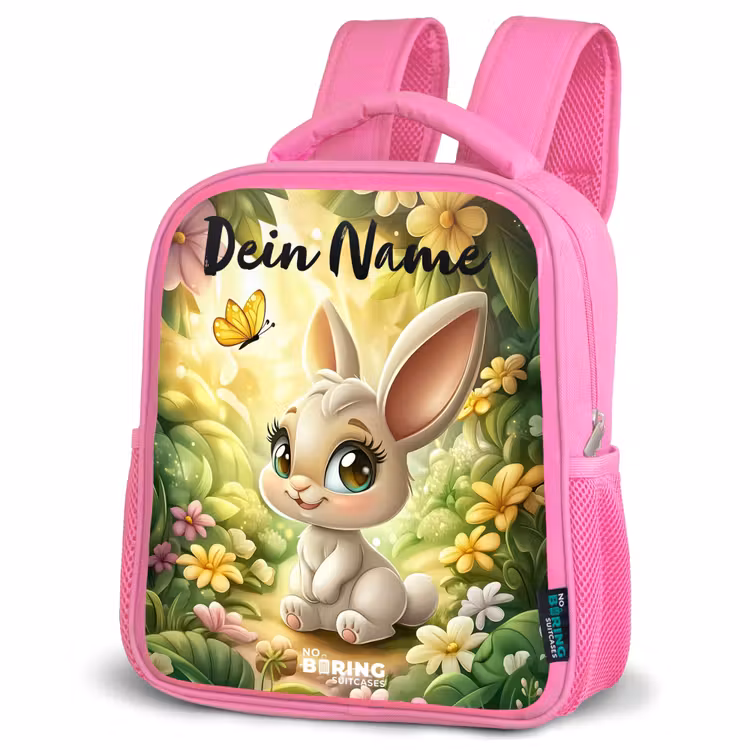 Konijn - Zonlicht - Sprookjesachtig - Vlinder Kinderrugzak - Roze middel -schuin