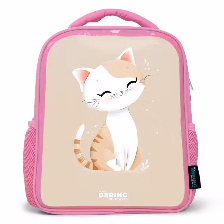 Kitten in de kleuren beige en wit Kinderrugzak - Roze middel -3d