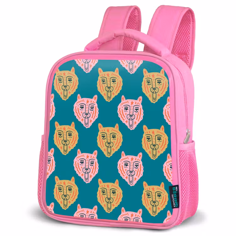 Kattengezichten - Sterren - Turquoise Kinderrugzak - Roze middel 863 -schuin