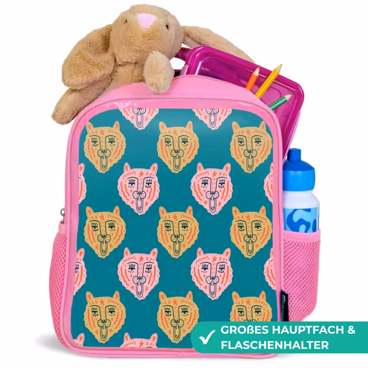 Kattengezichten - Sterren - Turquoise Kinderrugzak - Roze middel 863 -inhoud_DE