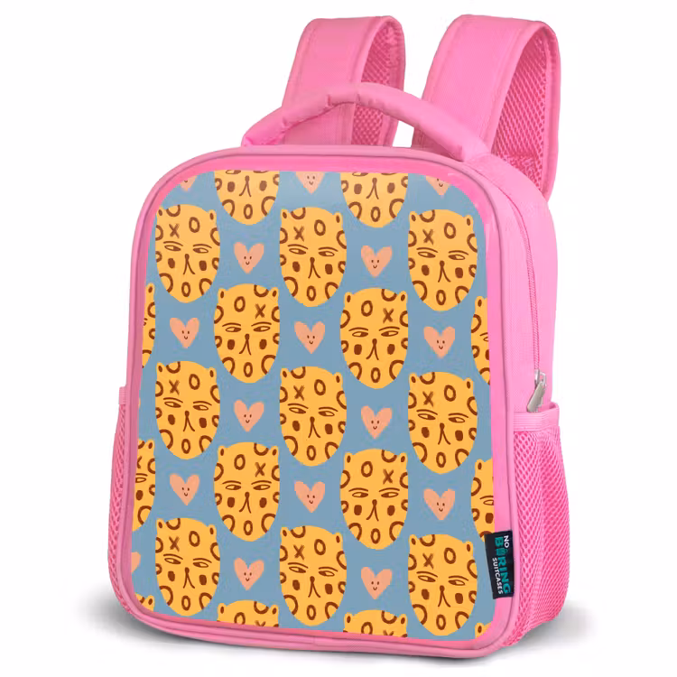 Kattenkoppen - Cirkels - Hartjes - Blauw Kinderrugzak - Roze middel 863 -schuin
