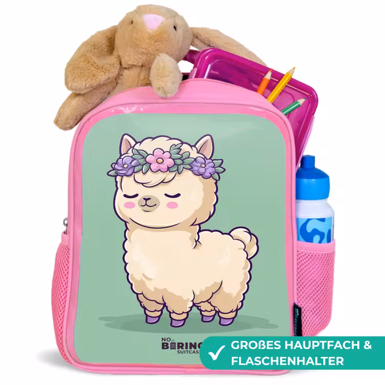 Kawai - Alpaca - Groen Kinderrugzak - Roze middel -inhoud_DE