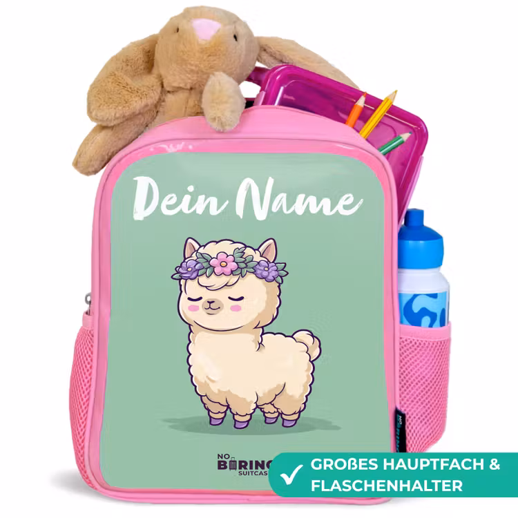 Kawai - Alpaca - Groen Kinderrugzak - Roze middel -inhoud_DE