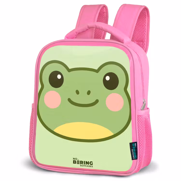 Kawai - Kikker - Groen Kinderrugzak - Roze middel -schuin