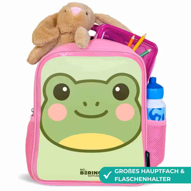 Kawai - Kikker - Groen Kinderrugzak - Roze middel -inhoud_DE