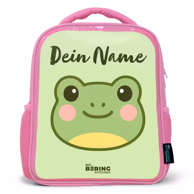 Kawai - Kikker - Groen Kinderrugzak - Roze middel -3d