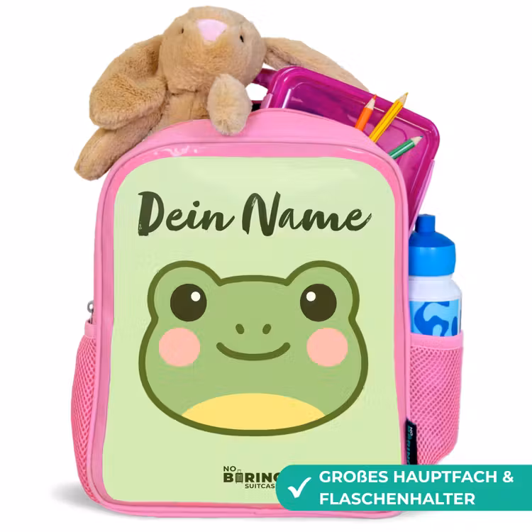 Kawai - Kikker - Groen Kinderrugzak - Roze middel -inhoud_DE