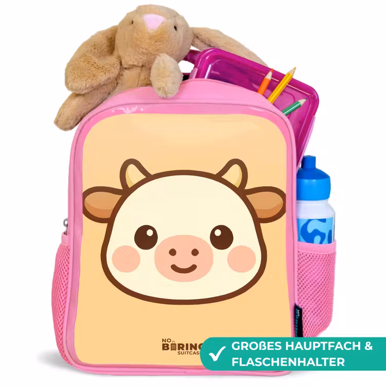 Kawai - Koe - Bruin Kinderrugzak - Roze middel -inhoud_DE
