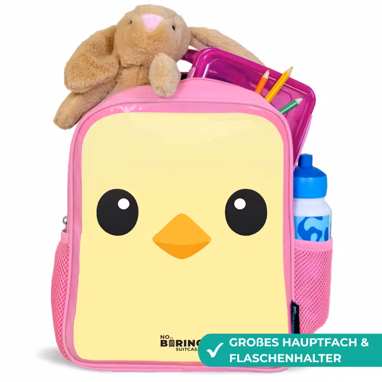 Kawai - Kuiken - Geel Kinderrugzak - Roze middel -inhoud_DE
