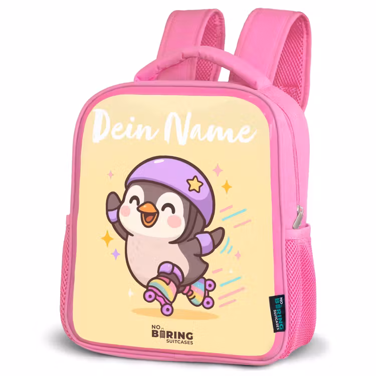 Kawai - Pinguin - Rolschaatsen Kinderrugzak - Roze middel -schuin