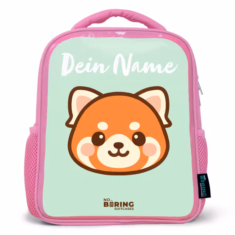 Kawai - Rode panda - Groen Kinderrugzak - Roze middel -3d