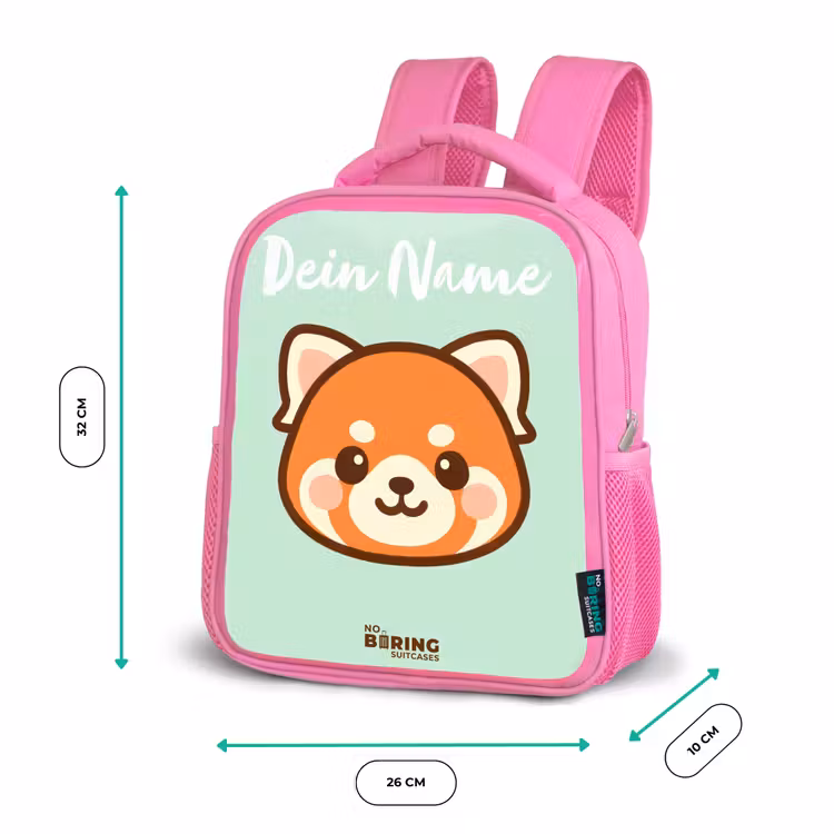 Kawai - Rode panda - Groen Kinderrugzak - Roze middel -productfoto_formaten