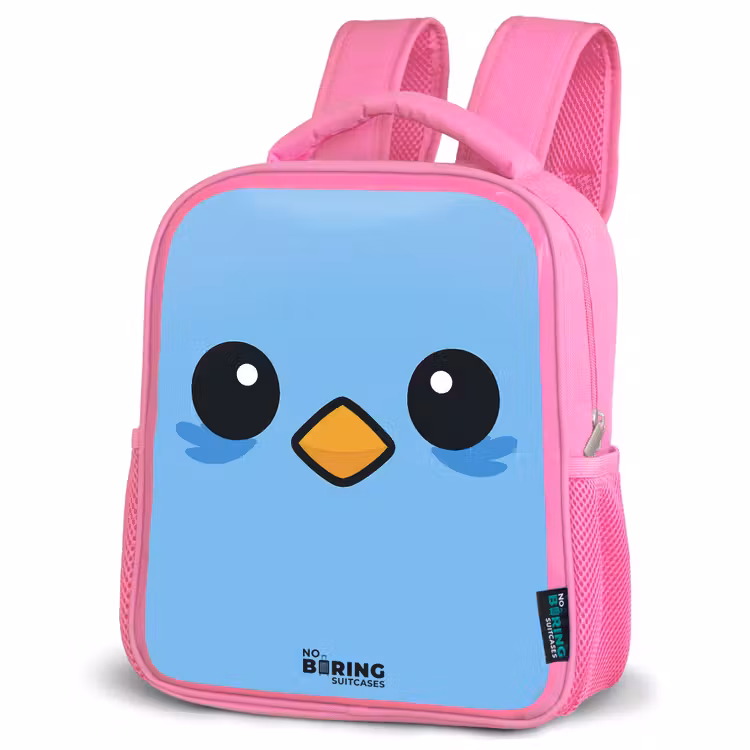 Kawai - Vogel - Blauw Kinderrugzak - Roze middel -schuin