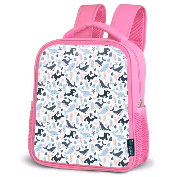 Klein - Oceaan - Walvissen - Octopus Kinderrugzak - Roze middel 863 -schuin