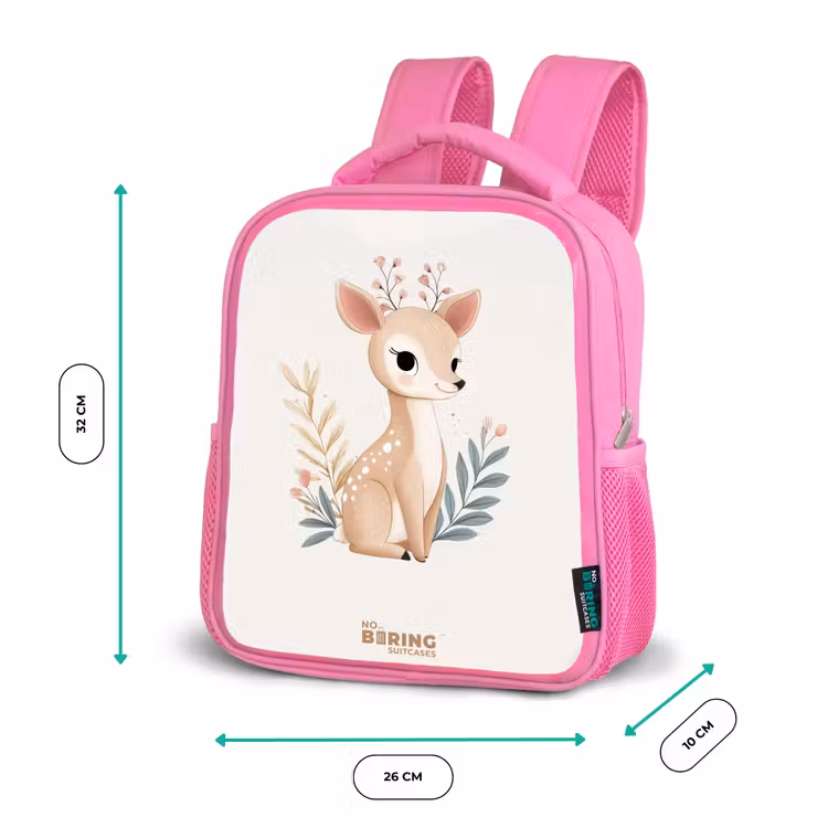 Hertje omringd door planten in beige tinten Kinderrugzak - Roze middel -productfoto_formaten