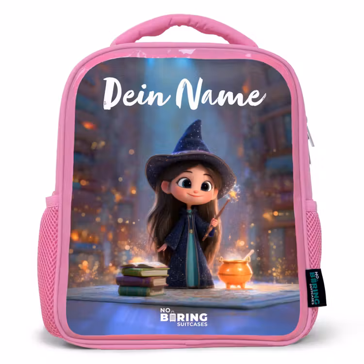 Kleine tovernares in bibliotheek Kinderrugzak - Roze middel -3d