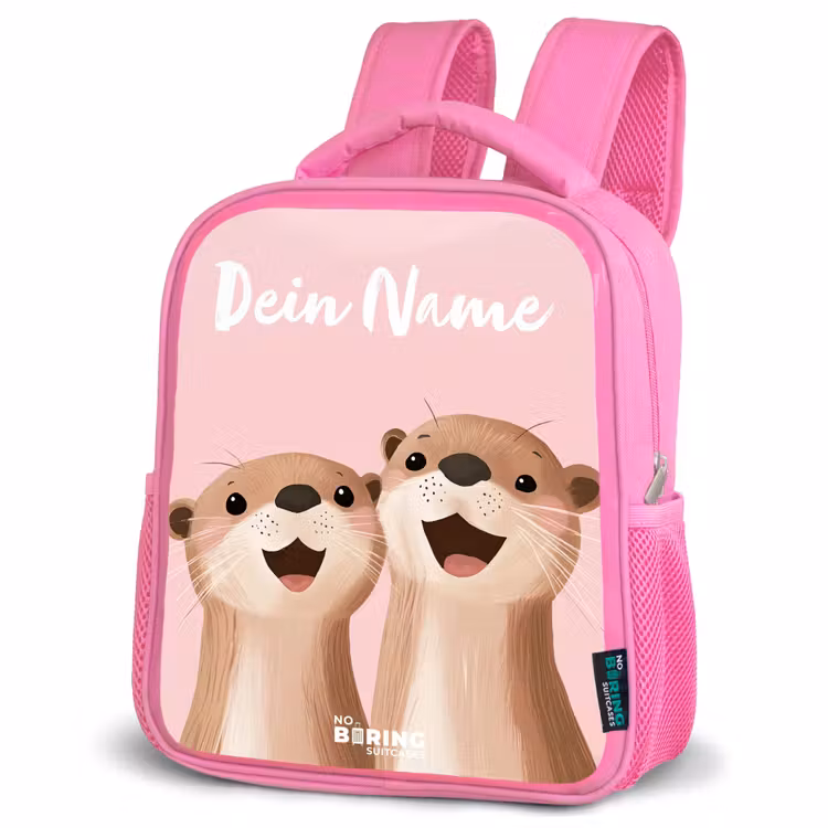 Glimlach - Otters - Roze - Illustratie Kinderrugzak - Roze middel -schuin