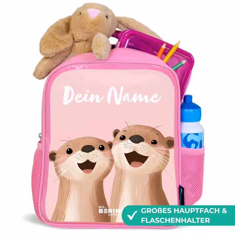 Glimlach - Otters - Roze - Illustratie Kinderrugzak - Roze middel -inhoud_DE