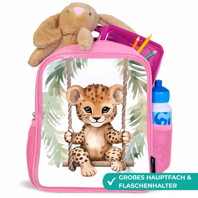Luipaard - Dier - Kinderen - Jungle Kinderrugzak - Roze middel -inhoud_DE