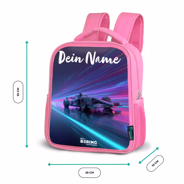 Lichtstralen - Neon - Racewagen - Paars Kinderrugzak - Roze middel -productfoto_formaten