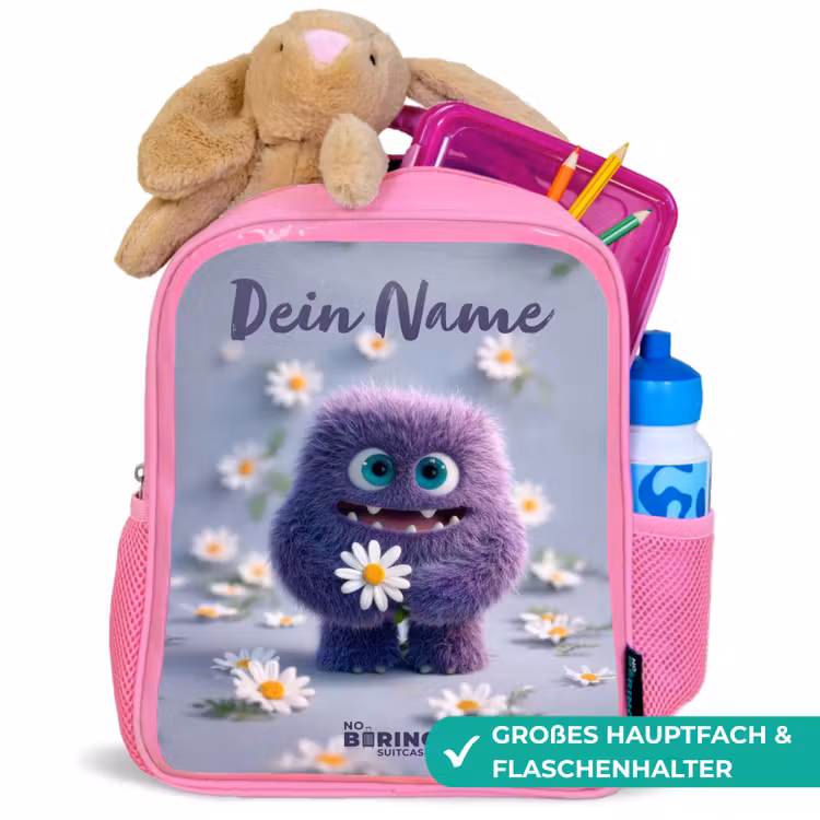 Paars Pluizig Vriendje met Madelief Kinderrugzak - Roze middel -inhoud_DE